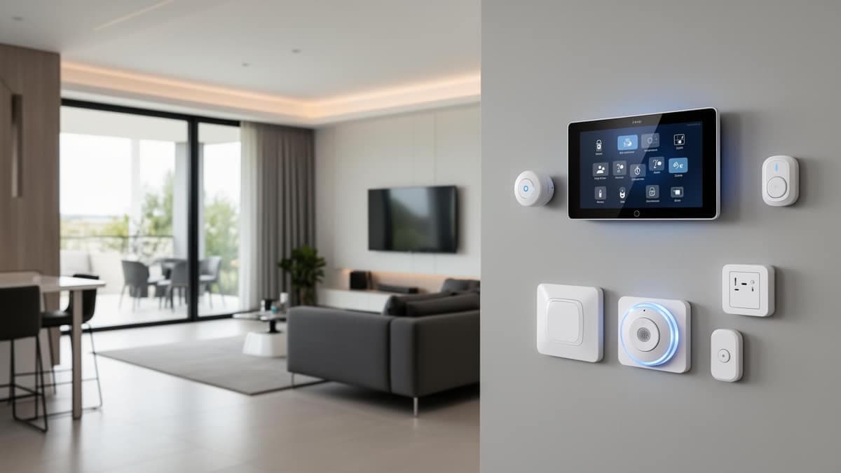 Smart home control panel mounted on an interior wall