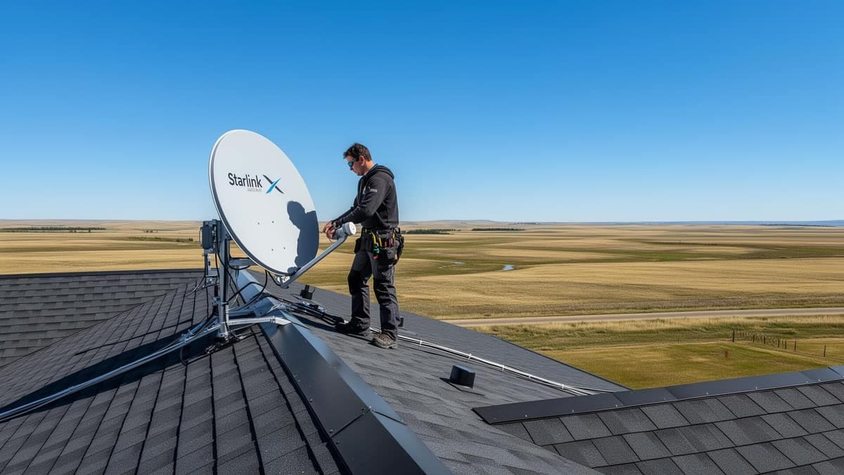 Starlink dish installed on a residential property in the Edmonton area
